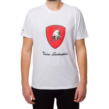 T-shirt bianca da uomo con logo rosso e nero sul petto Tonino Lamborghini, Abbigliamento Sport, SKU a722000445, Immagine 0